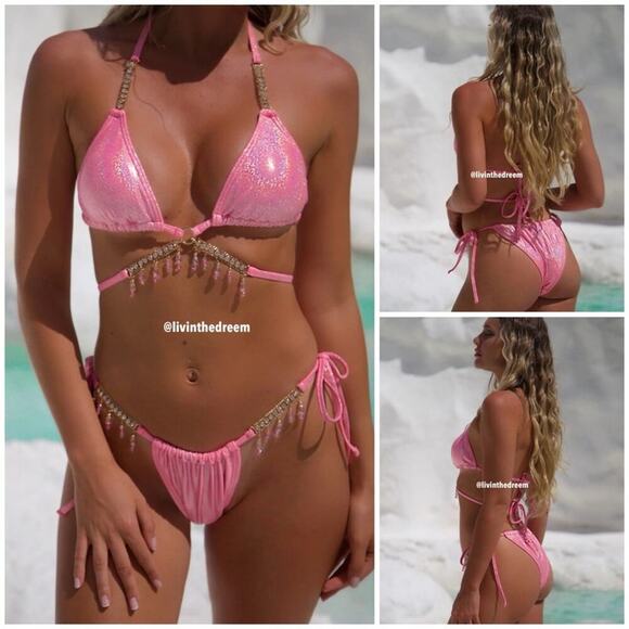 MODA MINX MAGIC IN MAKO WRAP TRIANGLE XL & RUCHED TIE SIDE BIKINI BOTTOMS L $79 - Picture 1 of 13